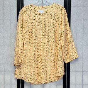 Liz Claiborne Yellow Speckle 3/4 Sleeve Quarter Button Collarless Tunic Shirt XL